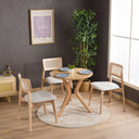 rattan back dining chair, solid wood dining chair with upholstered seat 
