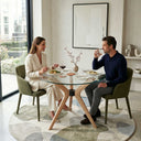 Butterfly Glass Round Dining Table – 3-Leg