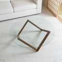 Round Glass Coffee Table with Solid Wood Prismatic Legs
