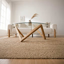 Round Glass Coffee Table with Solid Wood Prismatic Legs