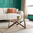 round glass coffee table, glass coffee table with wood legs 4