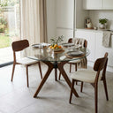Butterfly Glass Round Dining Table – 3-Leg