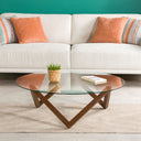 round glass coffee table, glass coffee table with wood legs 6