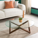 round glass coffee table, glass coffee table with wood legs 