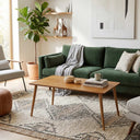 modern rectangular wood coffee table, minimalist coffee table with wood legs 