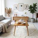 modern rectangular wood coffee table, minimalist coffee table with wood legs  1