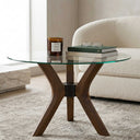 Round Glass Coffee Table with Solid Wood Butterfly Legs