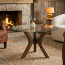 Round Glass Coffee Table with Solid Wood Butterfly Legs
