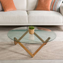 round glass coffee table, glass coffee table with wood legs 11