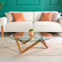round glass coffee table, glass coffee table with wood legs 13