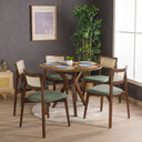 walnut round dining table set, dark wood dining table with rattan chairs 14